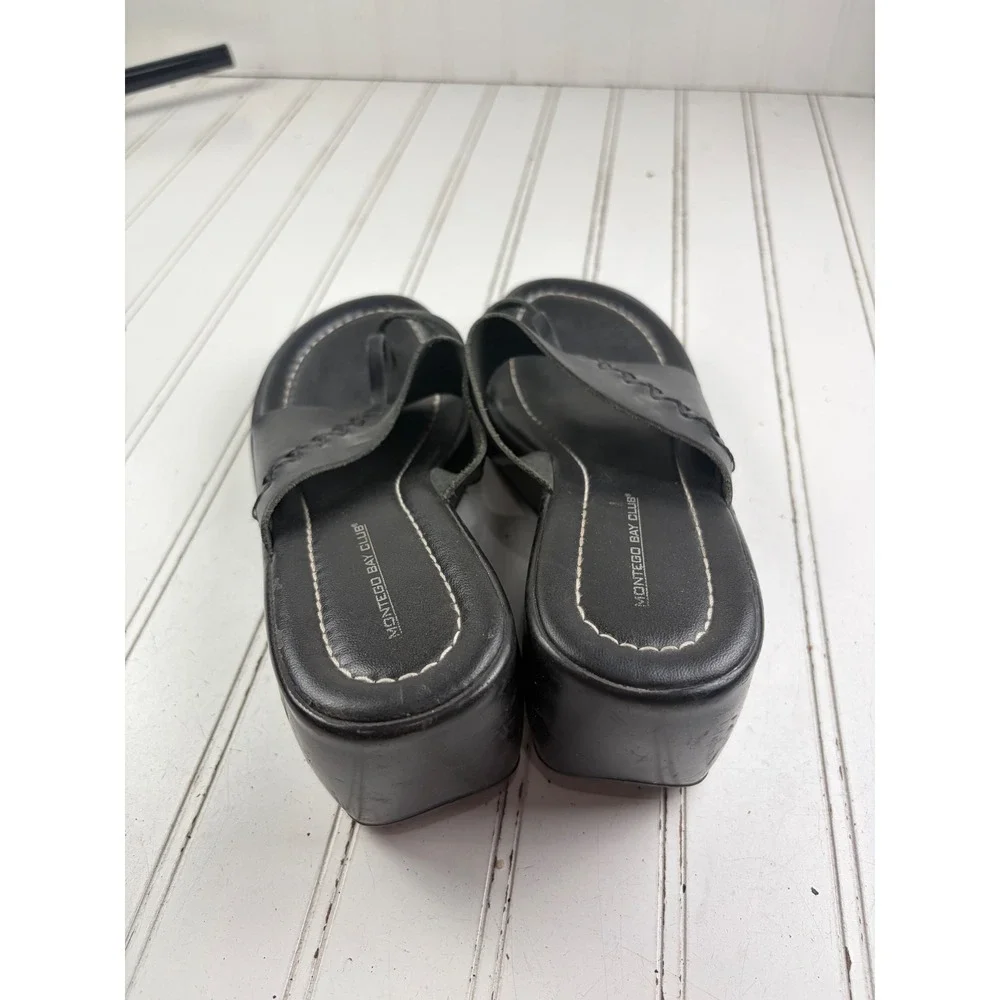 Montego Bay Club Vintage Y2K Black Leather Platform Sandals Women's Size 9.5